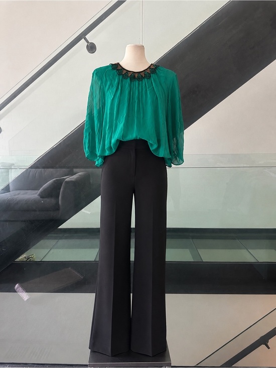 3.1 Phillip Lim Tops - 3.1 Phillip Lim Emerald Green Silk Blouse with Beaded Neckline